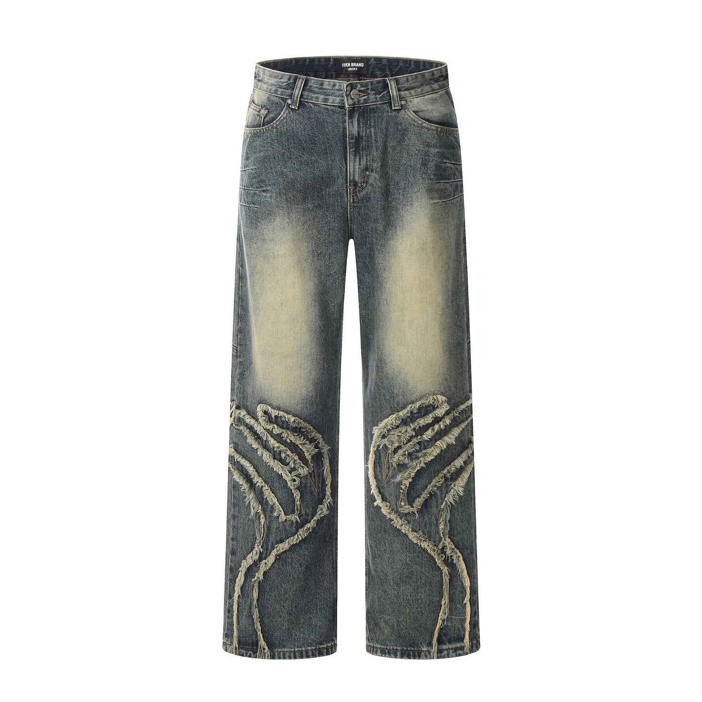 Faded Denim Pants Vintage Blue - High Street Design Distressed Casual Slim Fit