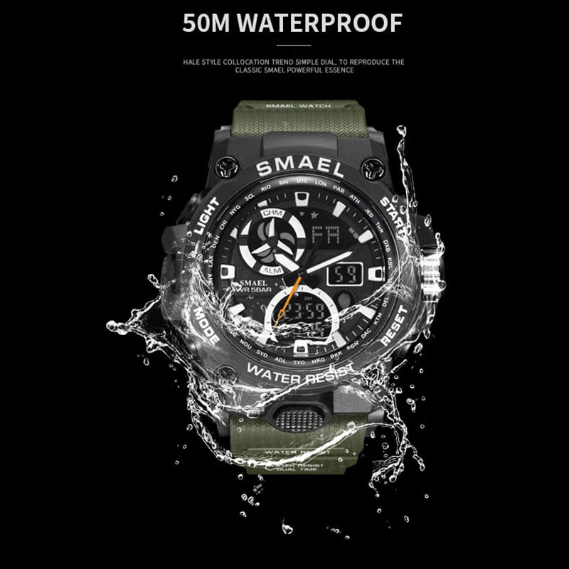 Men's Rugged Waterproof Sports Watch w/Dual Time