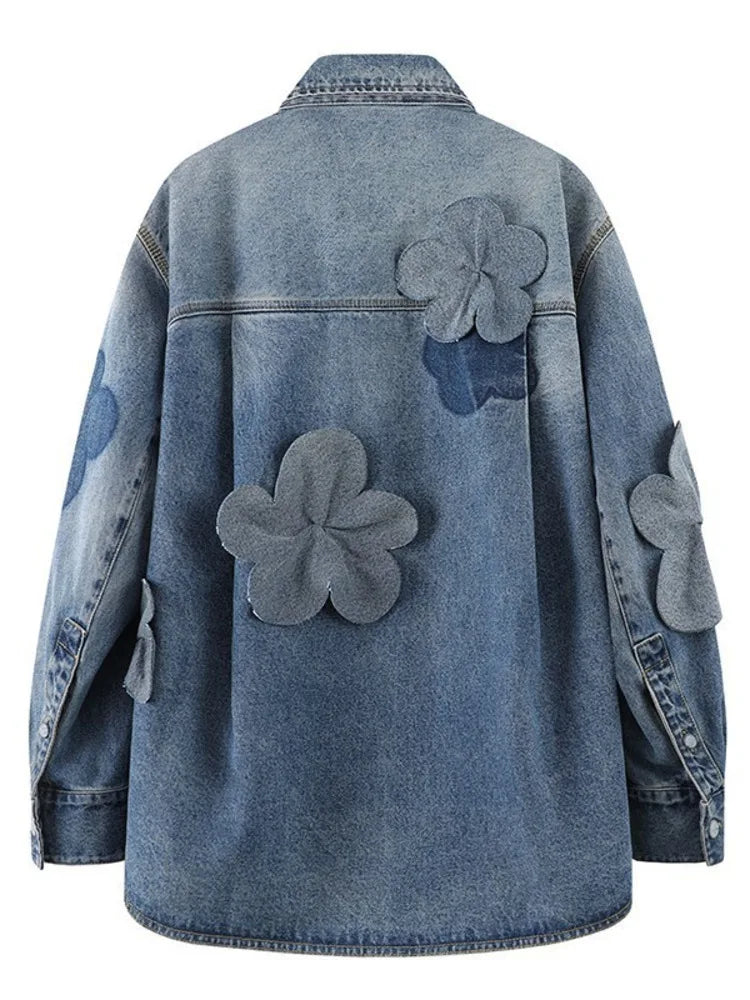 Elegant Floral Denim Jacket for Women - Loose Fit