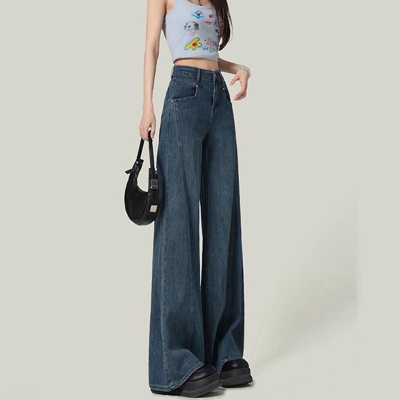 Unique Wide-Leg Jeans for Women - Spliced Straight Denim Pants