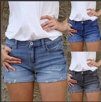Stretch Slim Fit Ripped Tassel Denim Shorts for Women