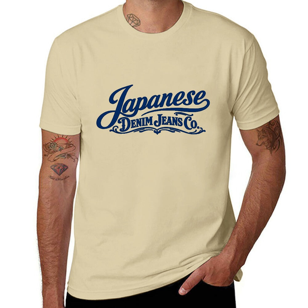 Japanese Denim Jeans Co. Men's Short Sleeve 100% Cotton T-shirt - Cream