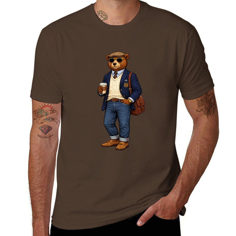 Oxford Denim Bear Mens Short Sleeve Cotton Tee - Brown