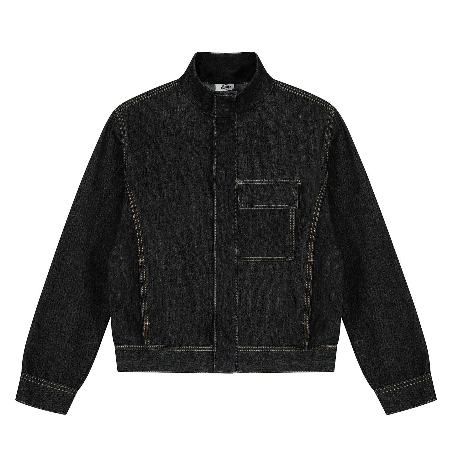 Vintage Washed Denim Jacket with Stand-Up Collar