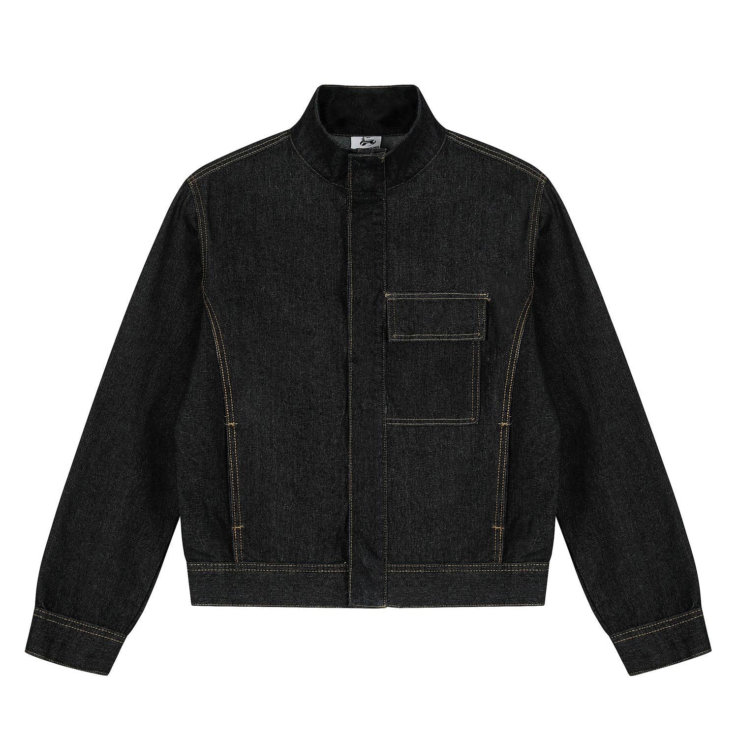 Vintage Washed Denim Jacket with Stand-Up Collar