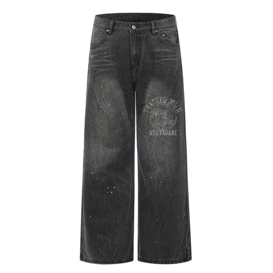 Men's Distressed Black Denim Jeans — Loose Fit Streetwear Pants