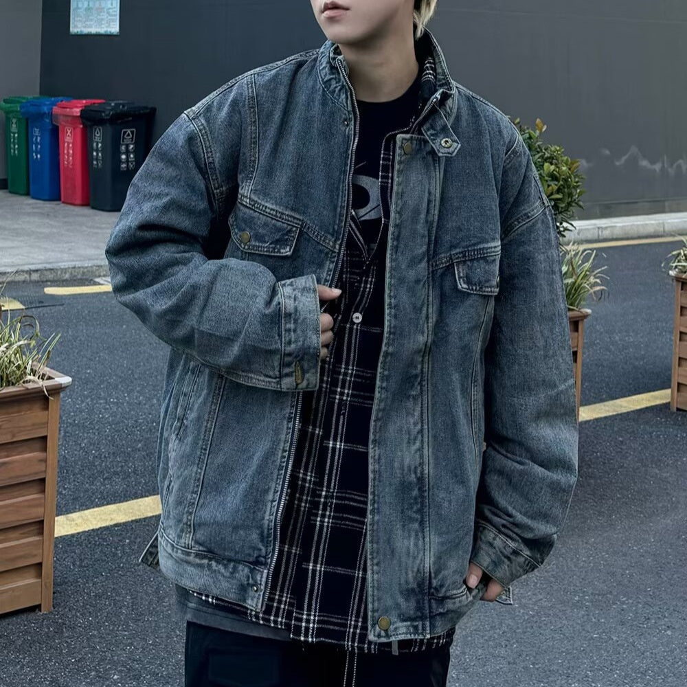 Retro Distressed Blue Denim Jacket