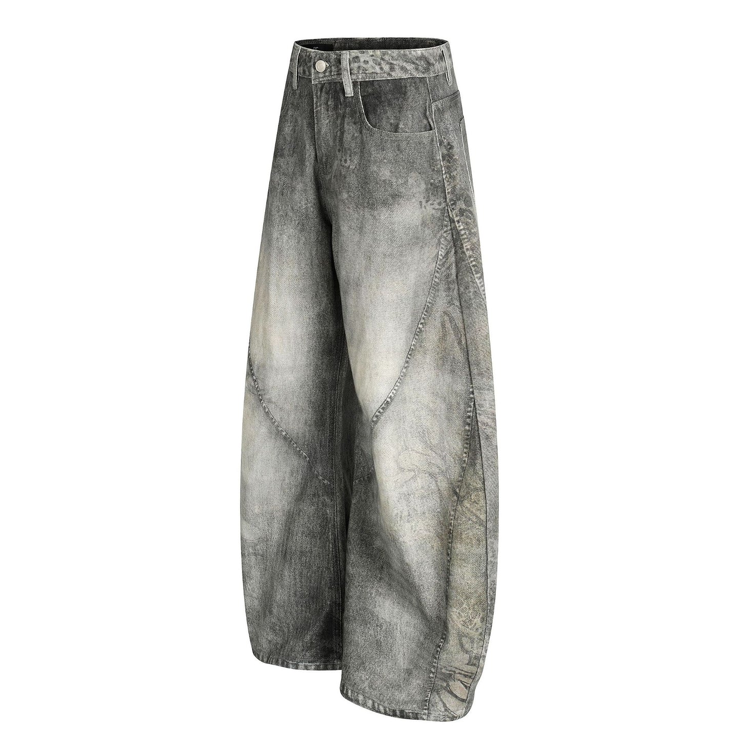 Men's Distressed Loose-Fit Knife-Shape Jeans in Washed Blue