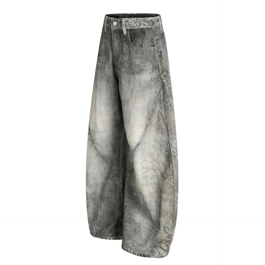 Men's Distressed Loose-Fit Knife-Shape Jeans in Washed Blue