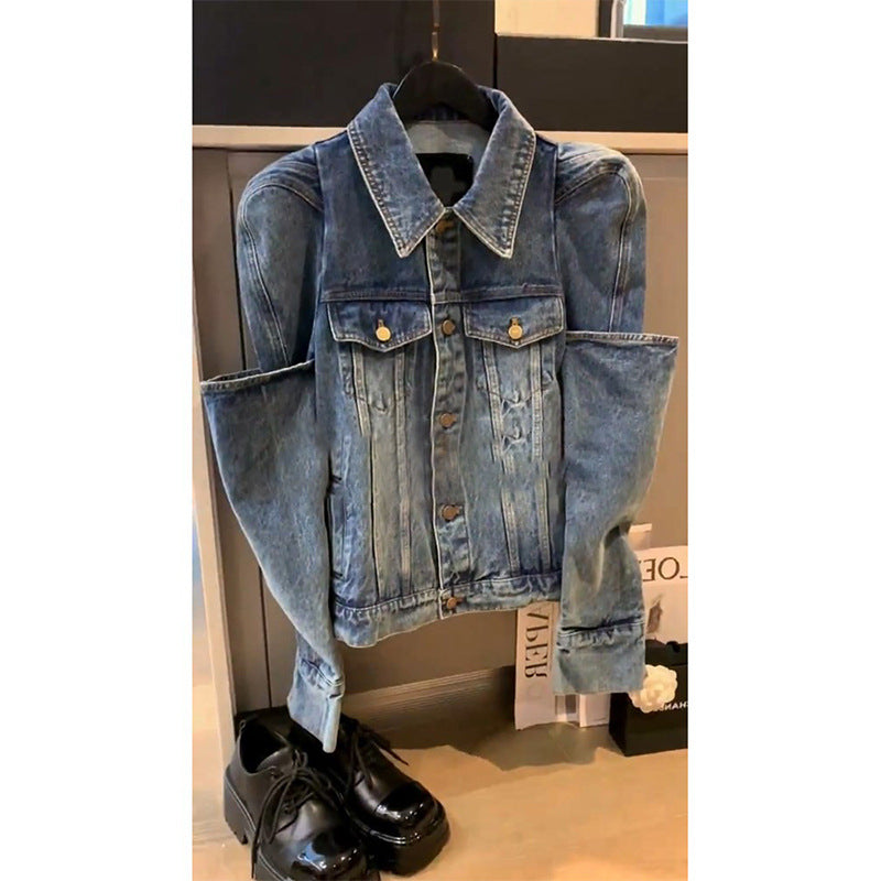 Women's Solid Color Denim Coat - Turn-down Collar Button Pockets Long Sleeve Jacket