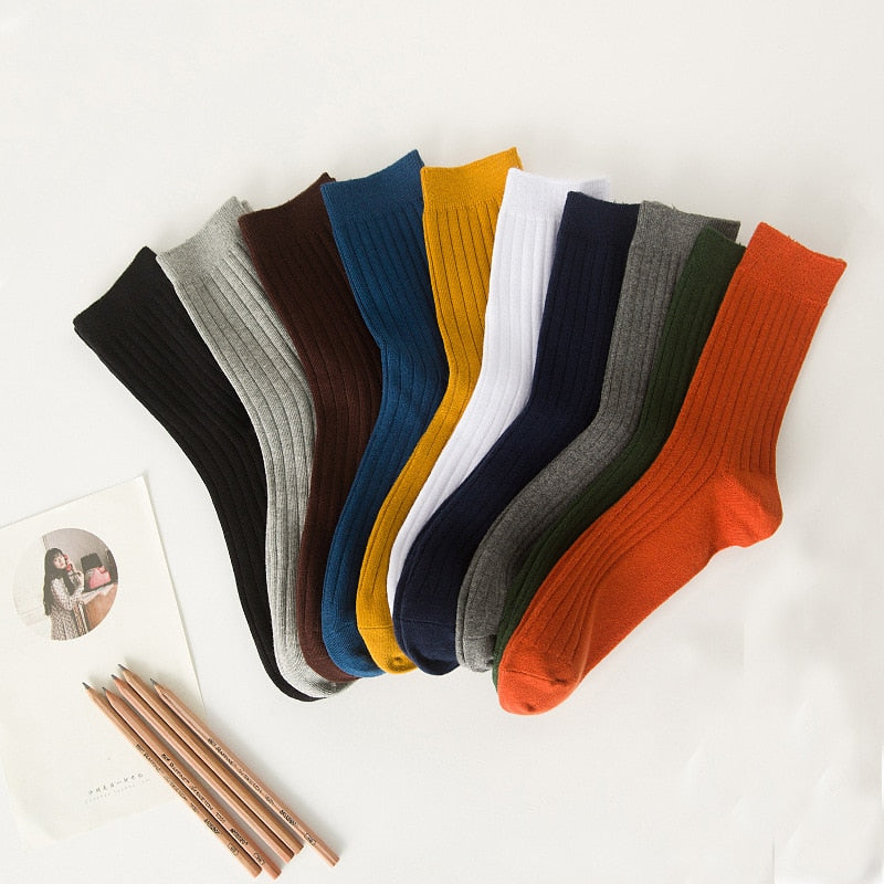 Men's Solid Color Cotton Crew Socks
