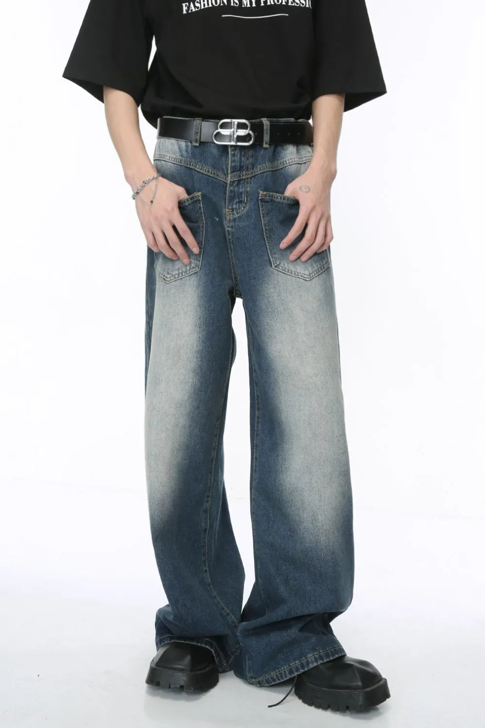 Premium Wide Leg Jeans with Pockets - Japanese Denim