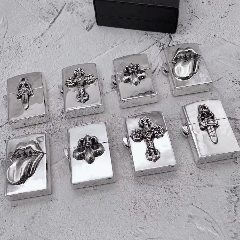 Retro Lighter — Silver Cross / Flame Cross / Sword / Tongue / Anchor Designs