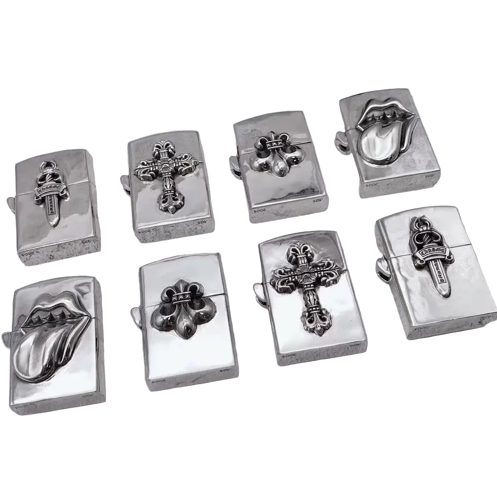 Retro Personality Lighter — Silver Cross / Flame Cross / Sword / Tongue / Anchor Designs
