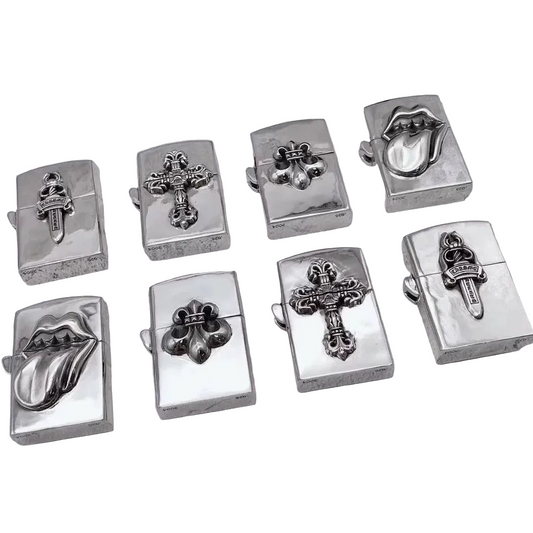 Retro Personality Lighter — Silver Cross / Flame Cross / Sword / Tongue / Anchor Designs