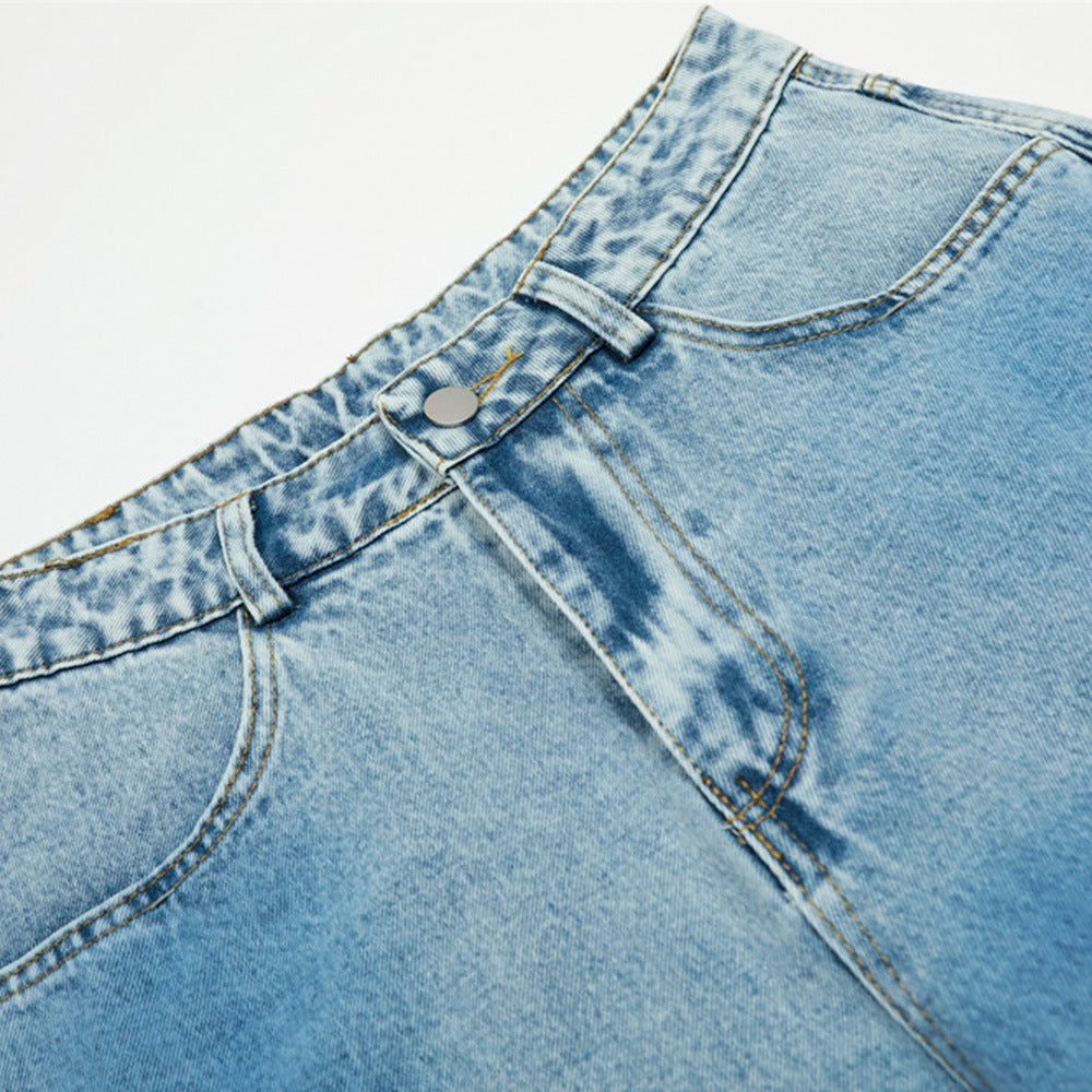 Men's Vintage Washed Denim Shorts - Stylish Loose Fit Wide-Leg Pants Inspired by Japanese Streetwear