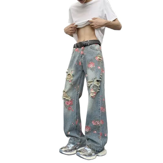 Thin Breathable Distressed Semi Elastic Waist Bending Knife Pants