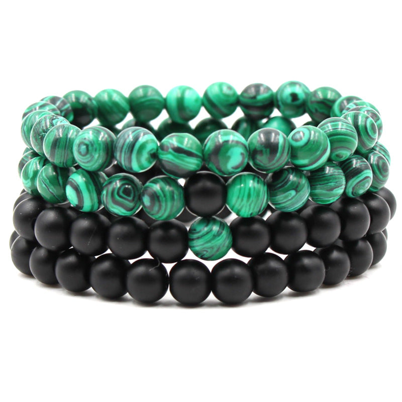 8mm Matte Black Frosted Stone Malachite Couple Bracelet