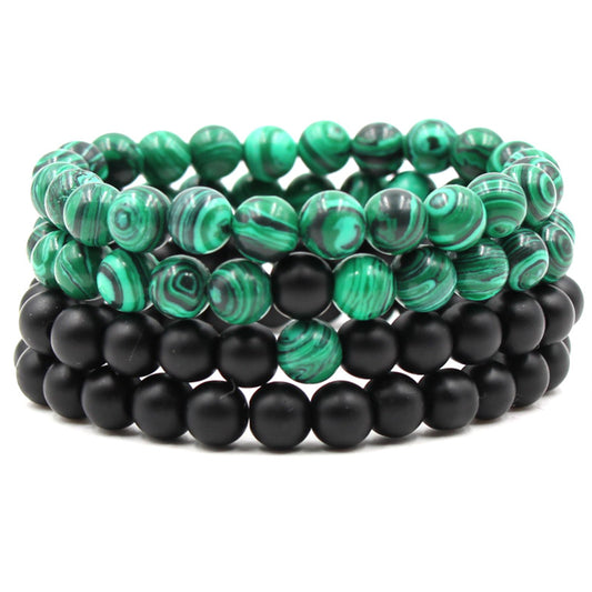 8mm Matte Black Frosted Stone Malachite Couple Bracelet