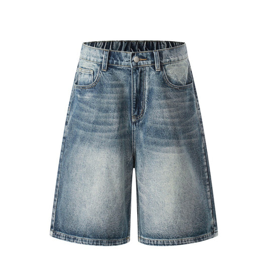 Washed Cotton Denim Shorts — Loose Fit Mid Rise Streetwear Blue