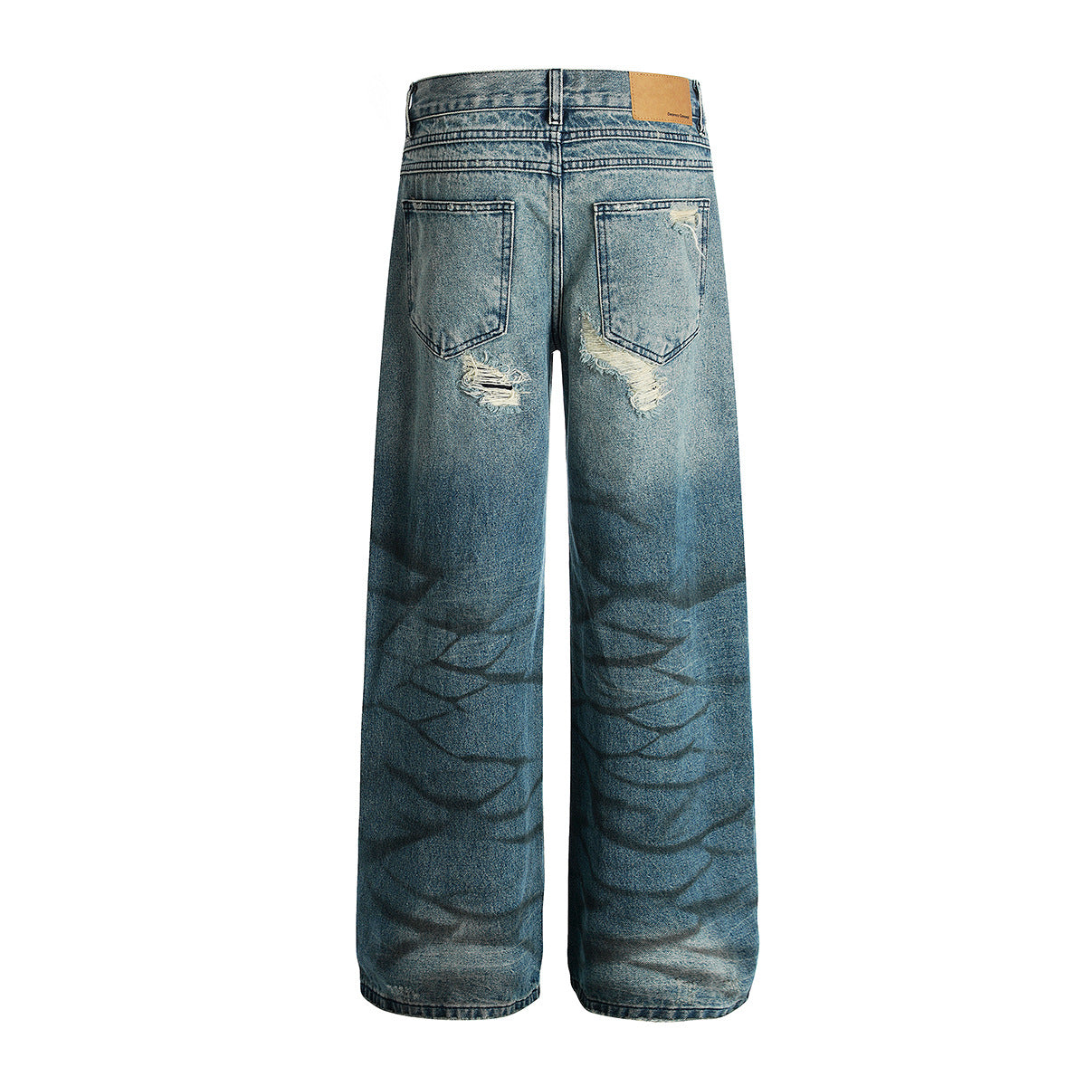 Wash Damaged Denim Loose Wide Leg Pants