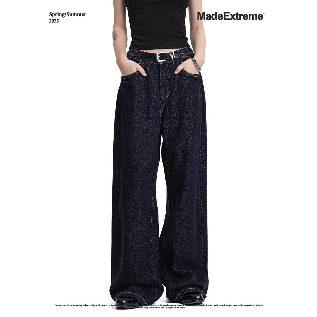 Vintage Wash Straight Leg Denim Pants for Commuters