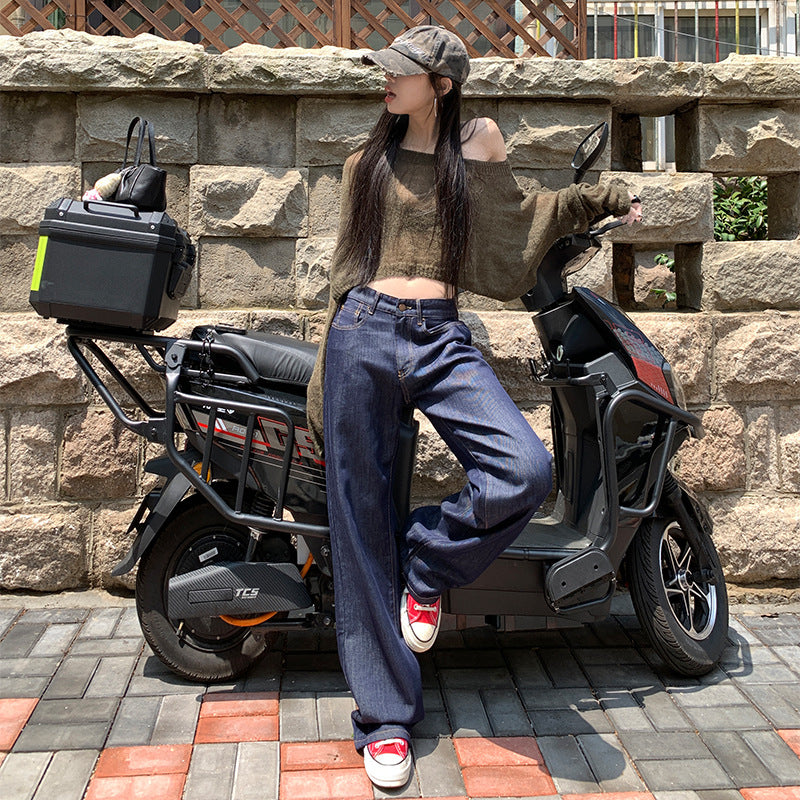 Women's Straight Leg Denim Trousers - Classic Versatile Floor-Length Pants