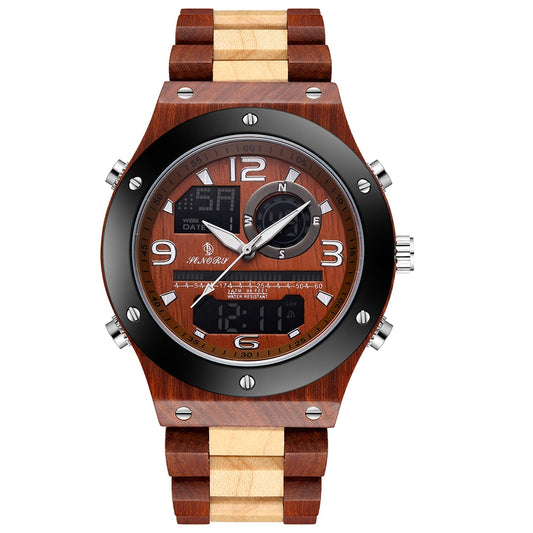 Digital Wood Watch for Men - Military Sport Wristwatch - Men's Quartz Wooden Watch