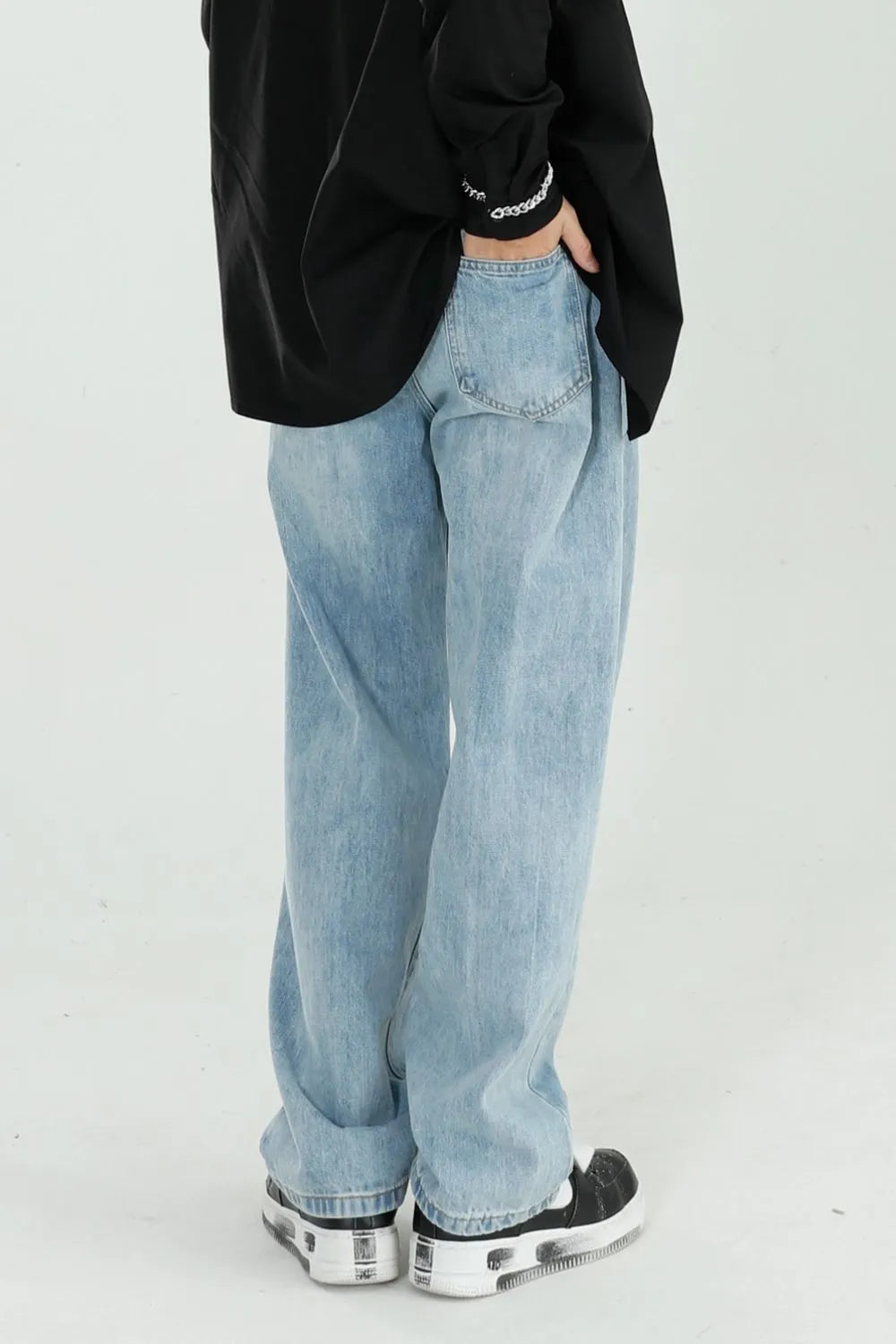 Mid-Rise Wide-Leg Jeans with Pockets, Japanese Denim