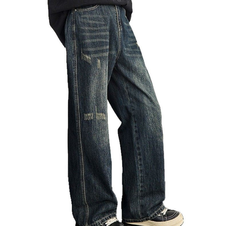 Premium Blue Retro Denim Loose Straight Leg Wide Leg Pants