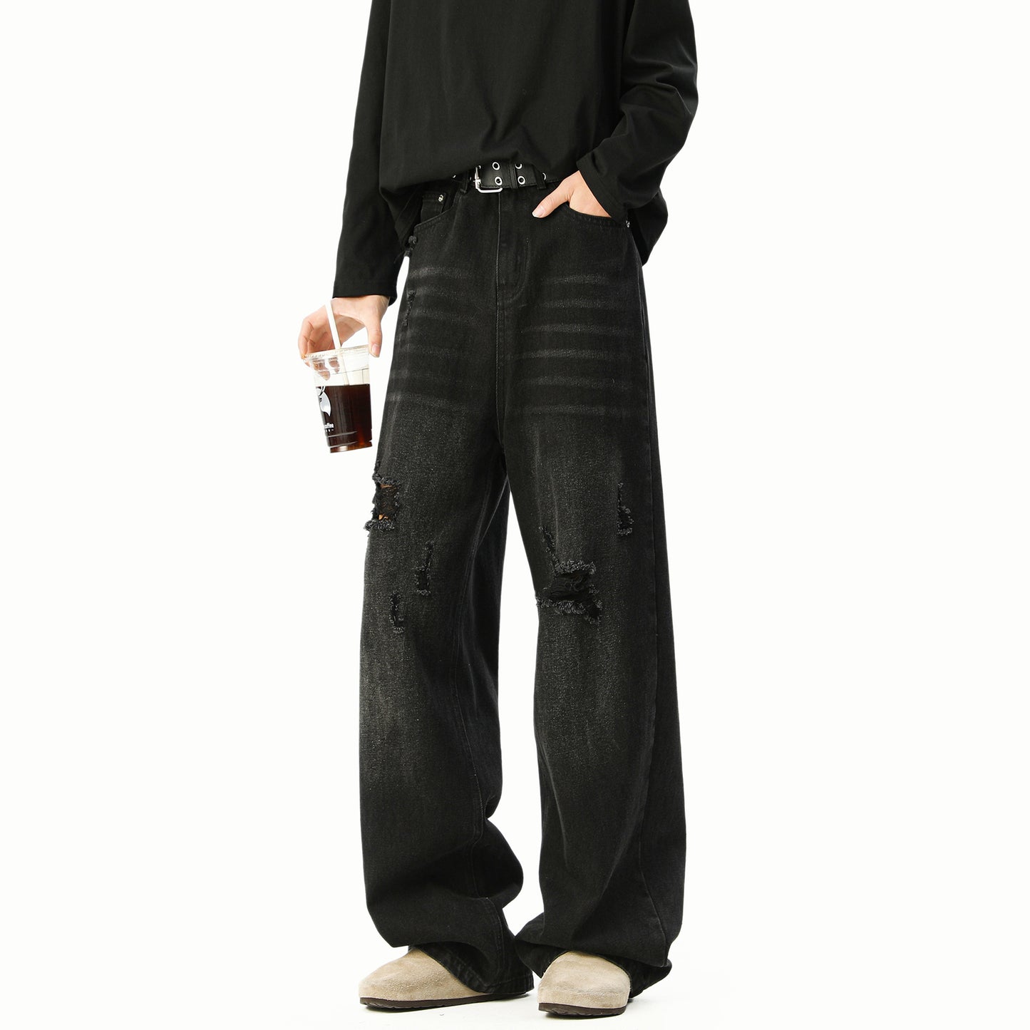 Men's  Loose Straight Leg Denim Jeans Casual Trousers