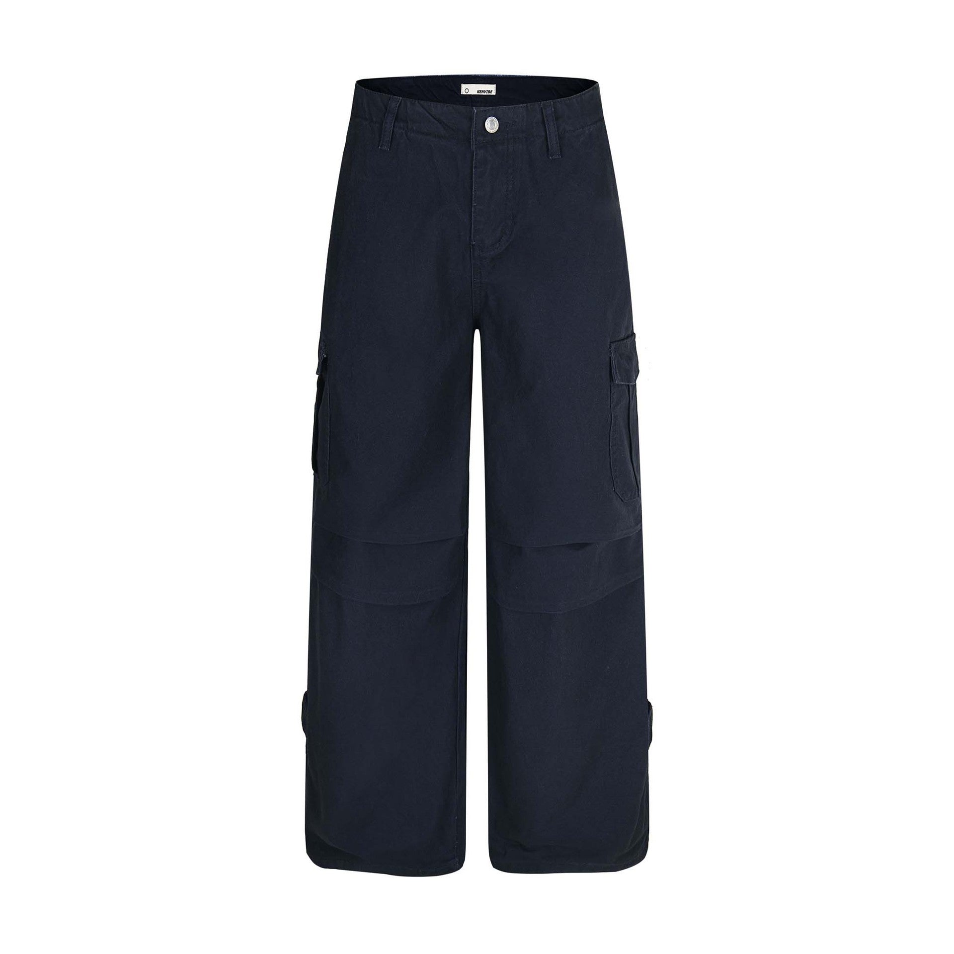 Pleated Multi-Pocket Unisex Denim Work Pants - Loose Wide-Leg Style