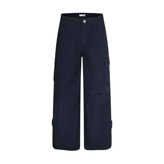 Pleated Multi-Pocket Unisex Denim Work Pants - Loose Wide-Leg Style