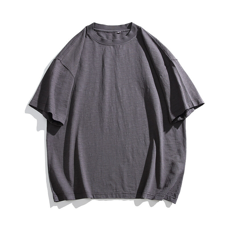 Washed Bamboo Cotton Round Neck Short Sleeved T-Shirts