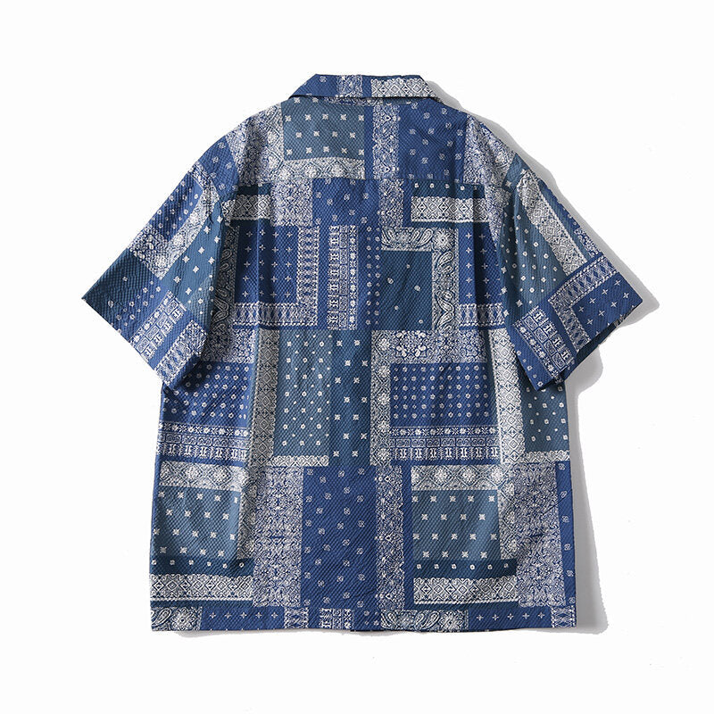 Retro Bandana Print Indian Ethnic Style Cuban Collar Shirt for Men