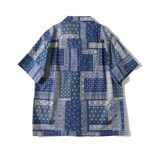 Retro Bandana Print Indian Ethnic Style Cuban Collar Shirt for Men