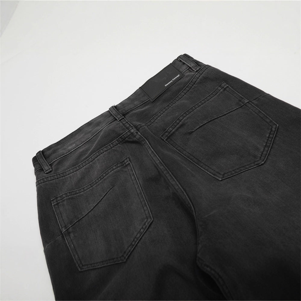 Men's Jeans Washed Black Cat-Whisker  Brand Loose Fit Versatile Men's Pants