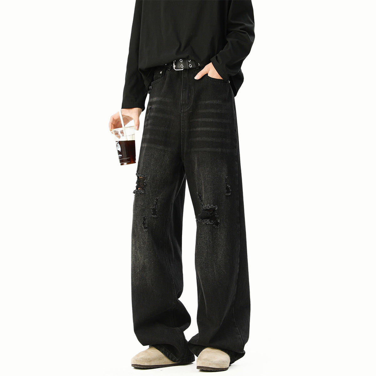 Men's  Loose Straight Leg Denim Jeans Casual Trousers