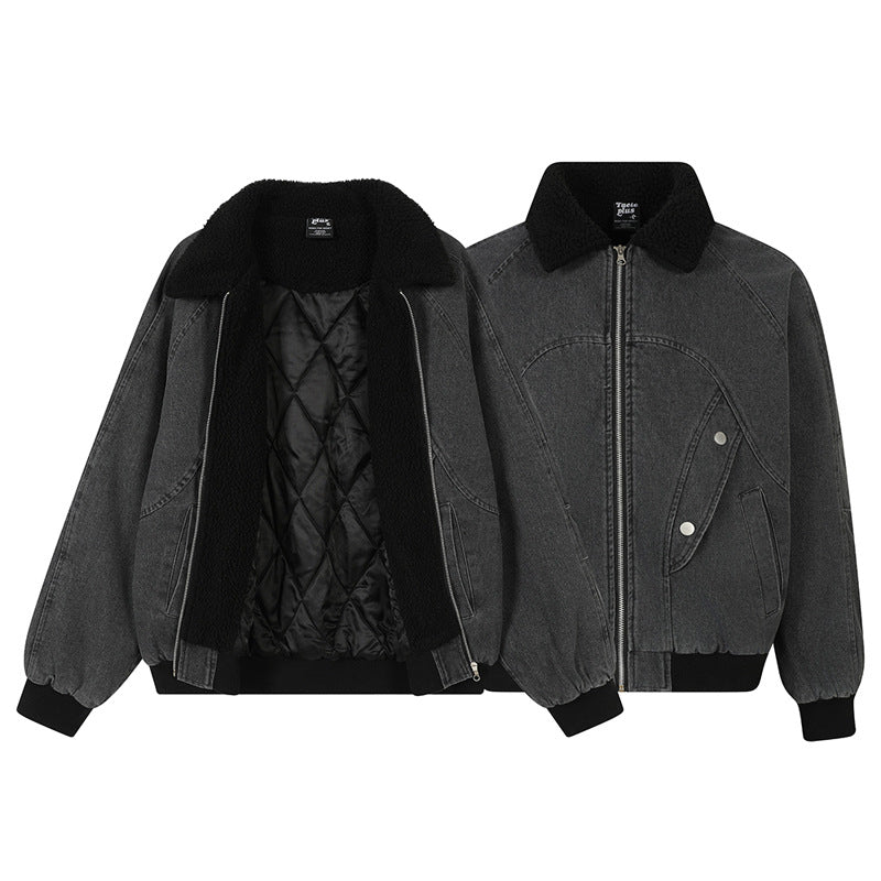 Loose Lamb Velvet Denim Work Jacket for Men