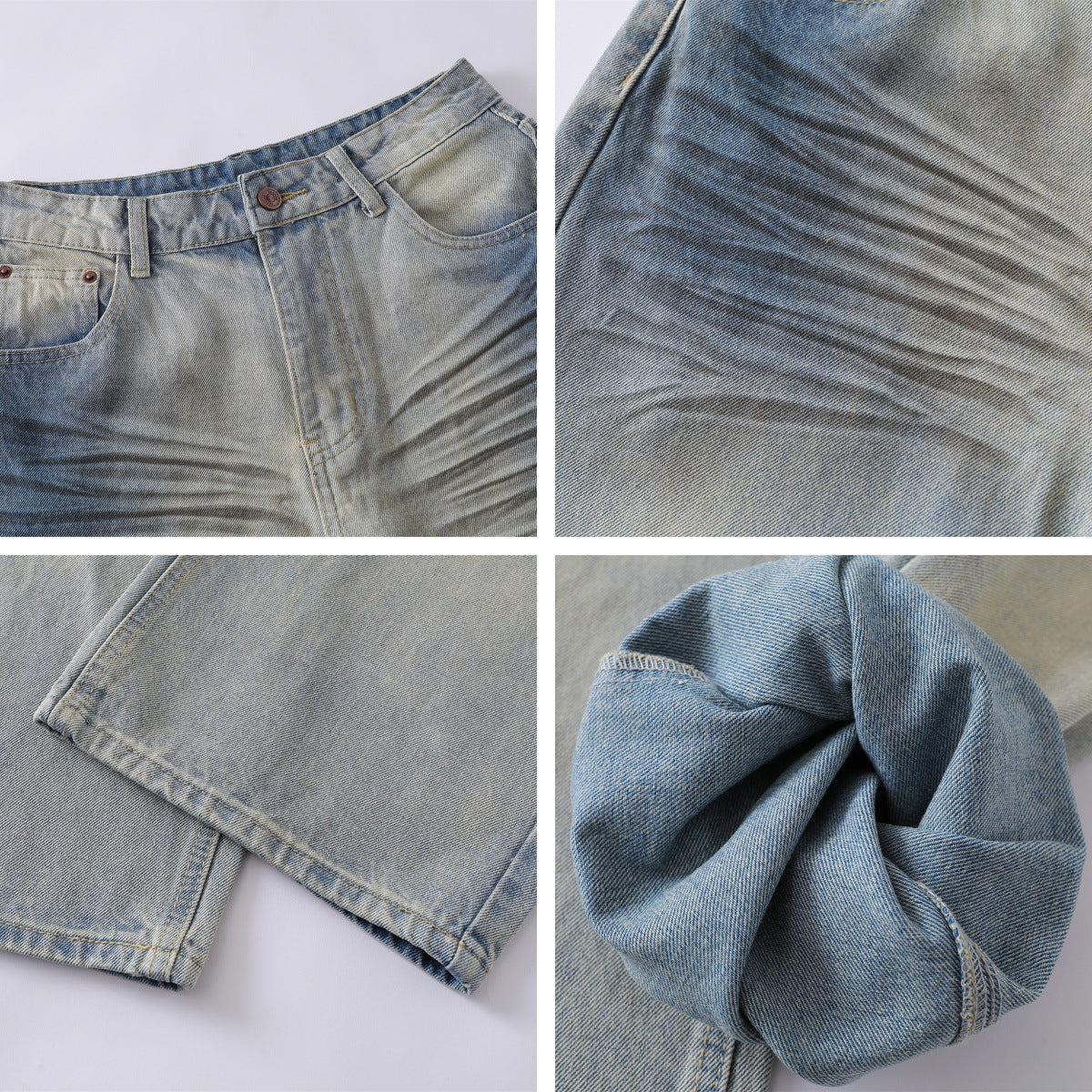 Unisex Vintage Washed Wide-Leg Denim Pants