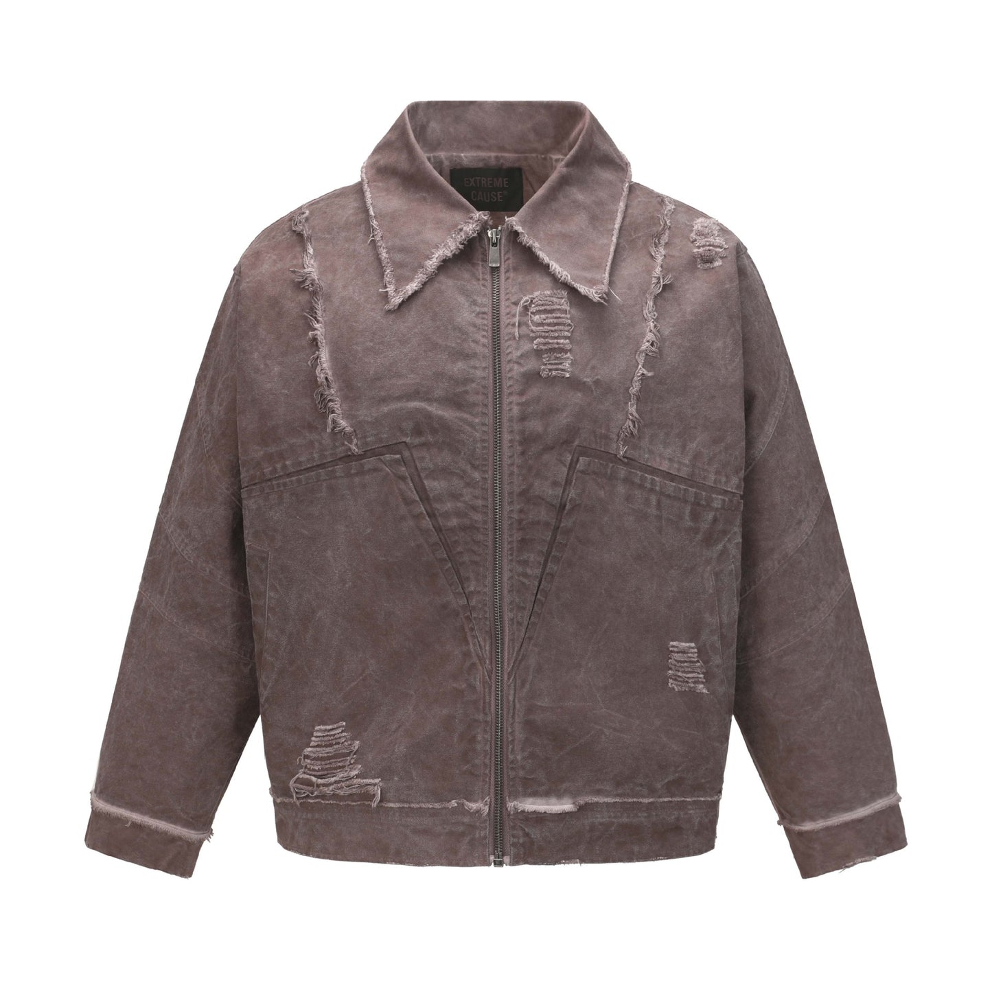 Washed Distressed Patchwork Whisker Collar Denim Jacket - Unisex Casual Outerwear