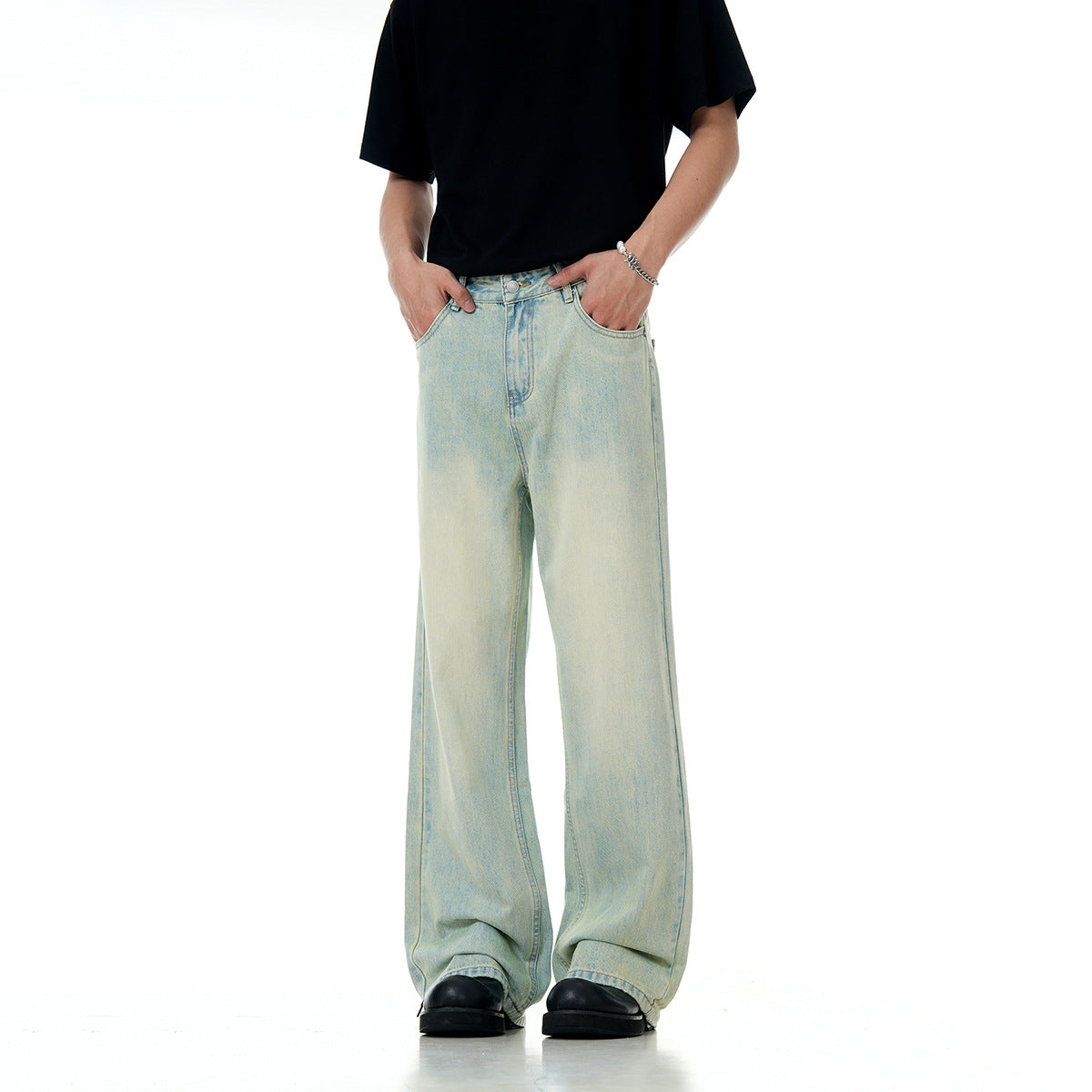 Light Blue Denim Pants for Men and Women – Stylish Slimming Casual Loose Long Pants