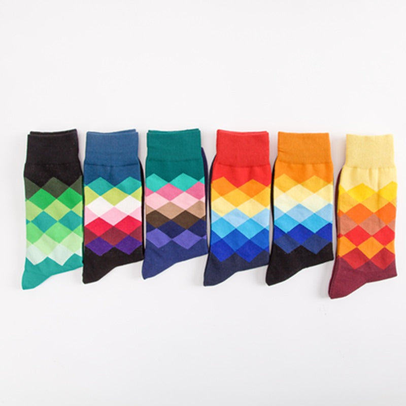 Men's Medium Tube Socks - Colorful Diamond Pattern