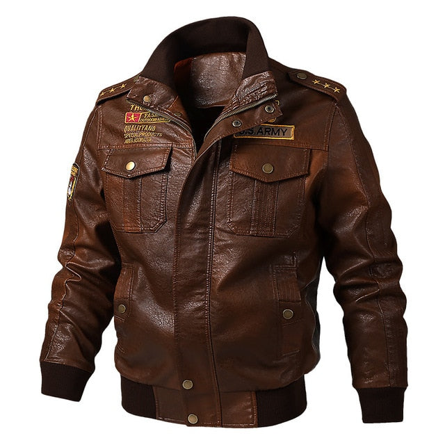 Faux Leather Jacket for Men - Windproof Military Army Bomber Jacket and Coat