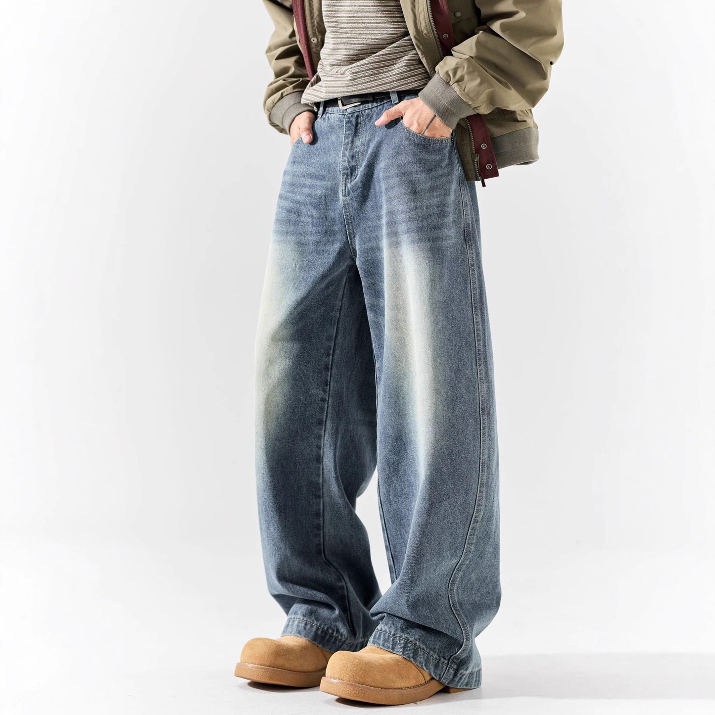 Unique Design Washed Denim Long Pants for