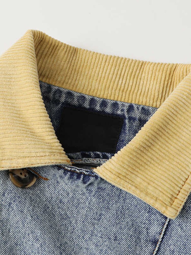 Retro Hong Kong Style Color Block Casual Single-Breasted Denim Jacket