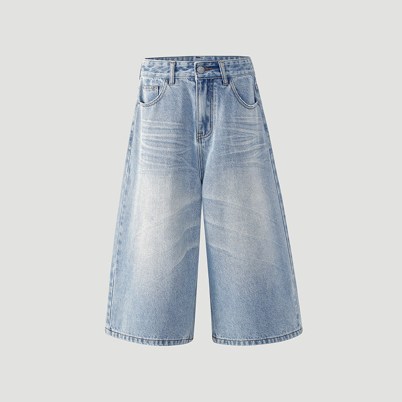 Design Creased 7/8 Length Jeans for Women - Summer Loose Wide-Leg Casual Pants