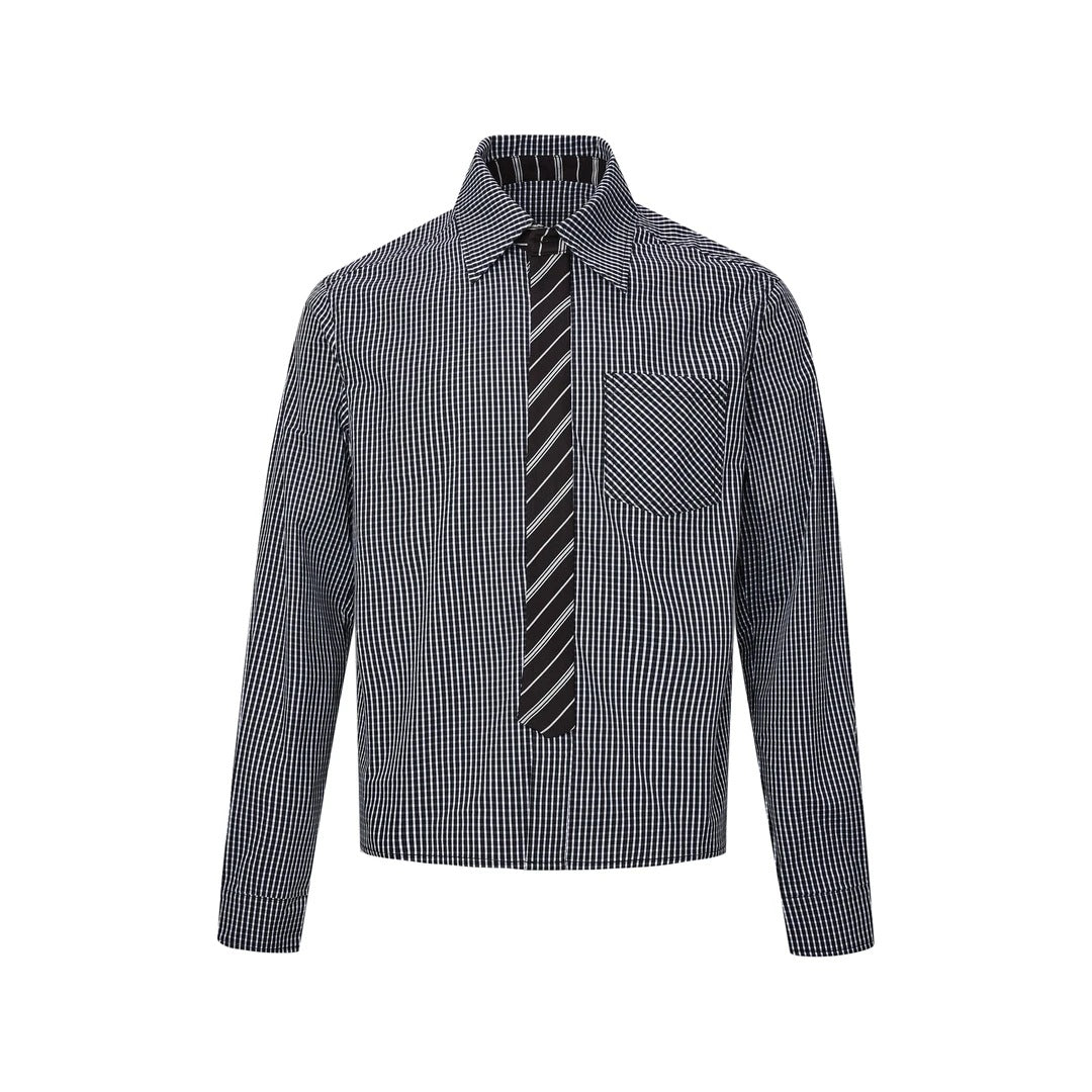 Fake Tie Splicing Design Checkered Shirt for Men and Women