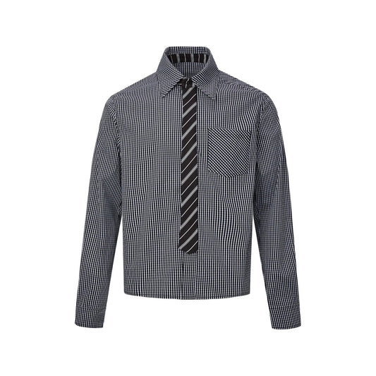 Fake Tie Splicing Design Checkered Shirt for Men and Women