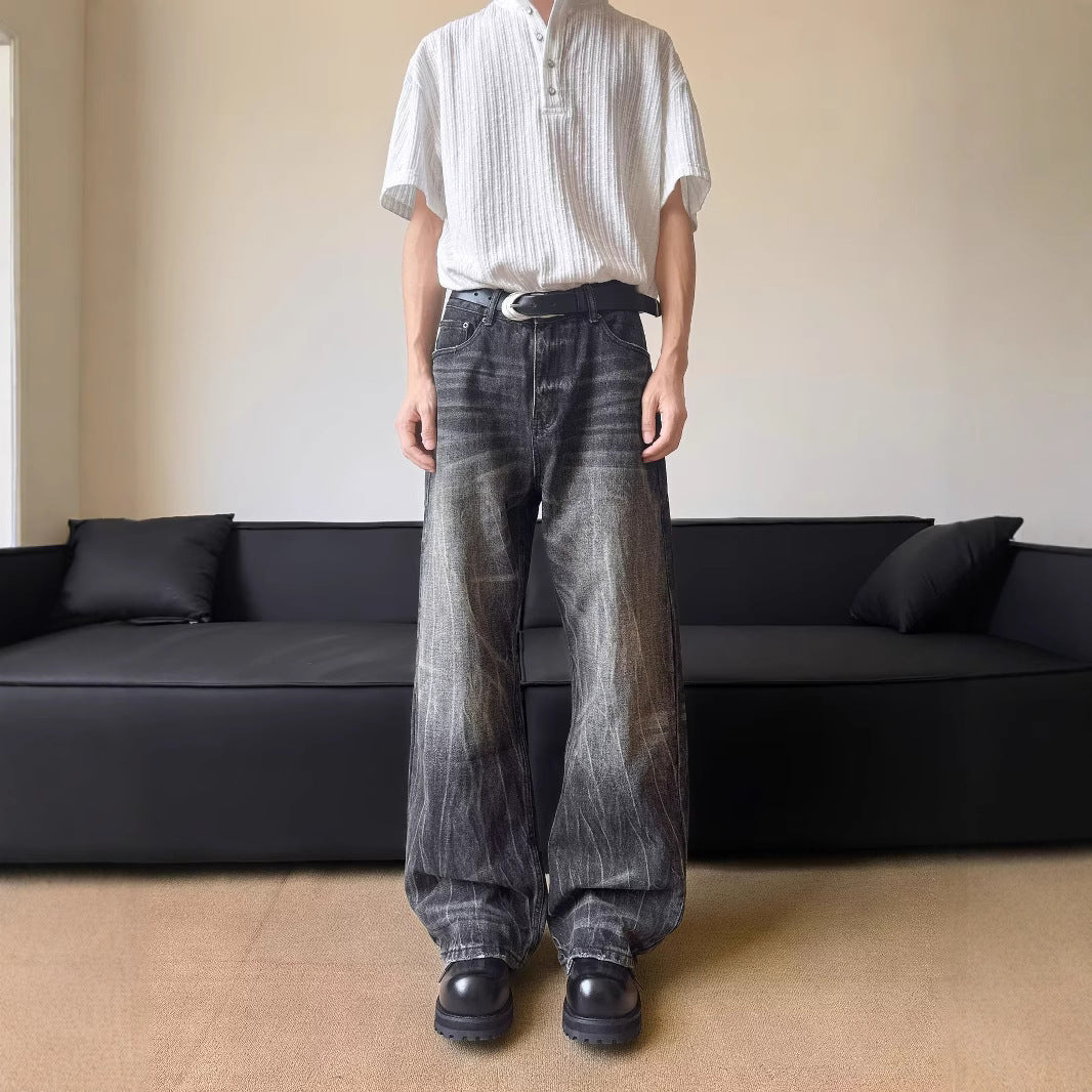 Lightning Pattern Curved Knife Jeans - Retro Vibe Denim Pants